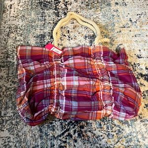 Xhilaration NWT pink plaid tote